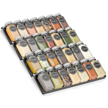 LUSNM Spice Drawer Organizer 4 TierAdjustable Spice Rack For DrawerDrawer Spice Rack Organizer for Spice Jars Herbs and Seasoning - Kitchen Cabinet Drawer Storage 2 Pcs(Jars not included) (BLACK)